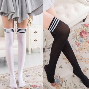 Women Socks Stockings Thigh High Over The Knee Summer Sexy Black White Striped Long Lady Girls Style Female