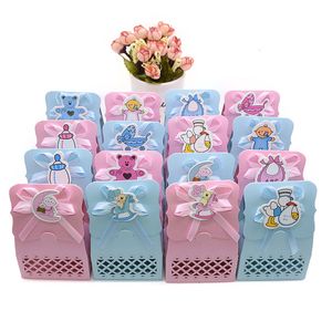Gift Wrap 12pcslot Baby Shower Candy Box Laser Cut Kraft Paper Boxes Baby Shower Favors Gender Reveal Party Supplies Boy Girl Gift Bags 230221