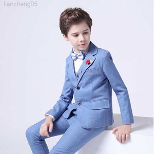 Clothing Sets Formal Child Plaid Suit Set Spring Autumn Flower Boys Wedding Host Show Party Performace Come Kids Blazer Vest Pants Clothes W0222