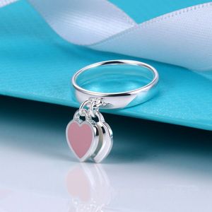 Mode Luxus Stahl Silber Liebe Titan Ringe Marke Gedruckt Herz Doppel-Herz Tag Frauen Ring Designer Paar Schmuck Geschenk2023