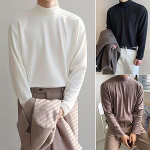Mens Tshirts Winter Halfhigh Collar Bottoming Shirt For Korean Fashion Long Sleeve Shirts Solid Color Casual Harajuku 230222