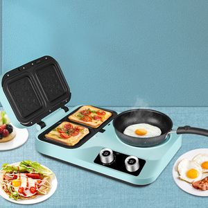 3 in 1 Breakfast Makers Multifunctional Waffle Machine Sand Small Household Toast Bread Making 230222