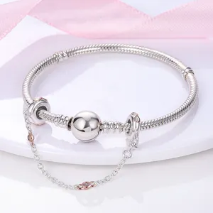 925 Pounds Silver New Fashion Charm Safety Chain, Bright and Transparent Silver Beads, Compatible with The Original Pandora Bracelet, Handmade Jewelry