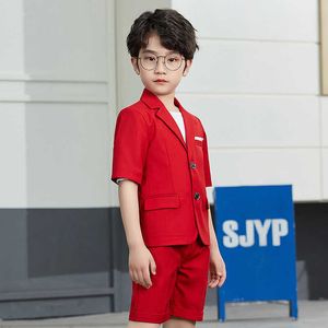 Set di abbigliamento Jaket Setelan Lengan Pendek Solid Musim Panas Anak Laki-laki Gaun Formale Pendek Blazer Pernikahan Anak Setelan Fotografi Anak Kom Tuksedo