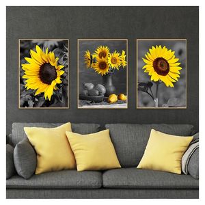 Pittura Wall Art Immagini vintage per soggiorno Cucina Modern Home Decor Girasole Poster e stampa su tela Woo