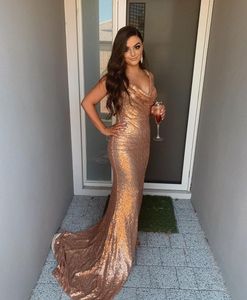 Sequined Long Cowel Neck Mermaid Prom Dresses Criss Cross Back Robe De Soiree Sweep Train Formal Party Gowns