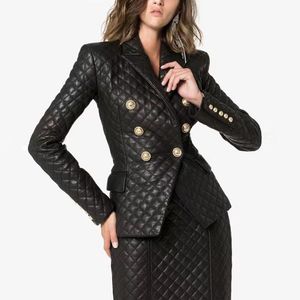 レディースデザイナーブレザー潮brand Qualityレトロファッションデザイナーレザースーツジャケットダブルブレストスリムプラスサイズの女性服a13128