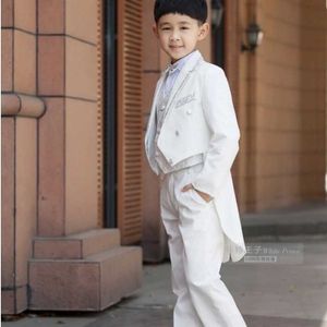 Set di abbigliamento Elegante moda per bambini Set da smoking bianco Vieni Compleanno Moda Casual Marca Formale Ragazzo Abiti da sposa Blazer Set 5 pezzi