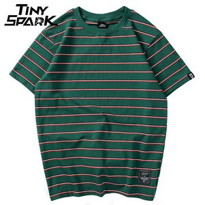 Koszulki mężczyzn H Harajuku Stripe T Shirt 2023 Men Casual T Shirt Letni rękaw Letni Hip Hop Tshirt Toss Trees TEE Black White Green 230222