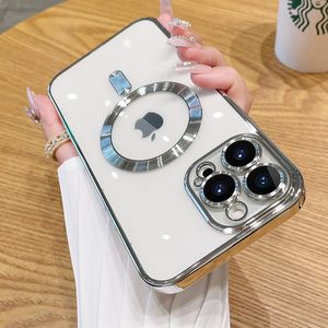 Clear Magnetic For Magsafe Cases Soft TPU Silicone Shockproof Cover With Camera Lens Film Protector for iPhone 15 14 13 12 11 Pro Max Samsung S22 Plus S23 Ultra 8 F2B0