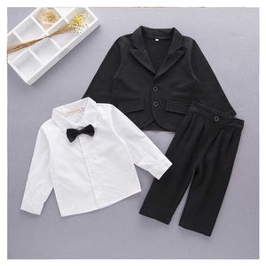 Zestawy odzieży Lolanta 3pcs Baby Boys Tuxedo Biała koszula Pan Gentlemen Wedding Party Suit Black Formal Wear Suit Baby Birthday Gift