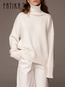 Kvinnors tröjor Fatika Women Turtleneck tröja Kvinnliga tröjor Vintage Warm Jumper Basic Sticked Autumn Winter Lazy Oaf Top 230222