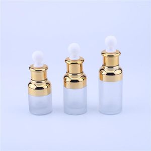 収納ボトル100pcs 20ml 30ml 50mlクリアフロストガラスドロッパーボトル空の化粧品包装コンテナバイアルエッセンシャルオイル