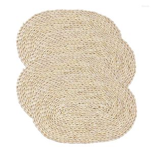 Table Mats Corn Straw Woven Placemats Oval Rattan Braided Dining Natural Handmade Placemat Insulation Pad(11.81