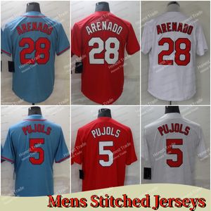 New 5 Albert Pujols 28 Nolan Arenado Jersey Red Blue White Mens Stitched Jerseys Embroidery