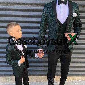 Conjuntos de roupas meninos terno casamento smoking impresso jaqueta formal conjunto crianças blazer calças colete peça roupas personalizadas