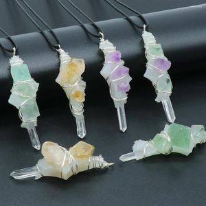 Pendant Necklaces 5PCS Clear Quartz Natural Original Stone Pillar Resin Winding Necklace Charms For Jewelry MakingDIY Accessories Gift76mm