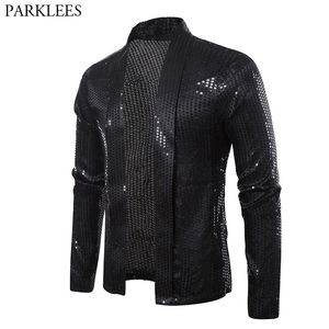 Abiti da uomo Blazer Neri con paillettes Cardigan da strada Disco Dancer Club Party Jacket Maschile Casual Hip Hop Swag Abbigliamento per Hipster 230222