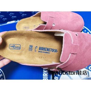 Designer de chinelos alemães BirkinStocks Sapatos preguiçosos Esfregar de couro rosa de rosa Confortável cortiça Bottom Bottom Baken Baotou semi-reboque 17HV