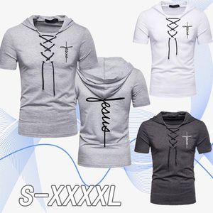 Men's T Shirts 2023 Summer Est Mens Fashion Shirt Personlighet Tro tryckt Kort ärm Tee Hooded Tshirt Man Hip Hop Tops S-4XL