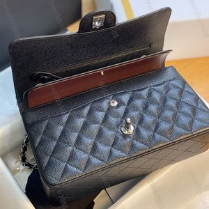 10A Mirror Quality Classic Quilted Double Flap 25cm Medium Top Tier Genuine Leather Bags Caviar Lambskin Black Purses Shoulder Chain Box Bag Designer Chanles.