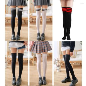 Women Socks Fashion Stripe Stockings Girls Over Knee Thigh High The For Ladies Black/White