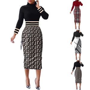 Casual Skirt Women Dresses 2023 Spring Plus Size New Long-sleeved High-necked Split Waist And Buttock Dress