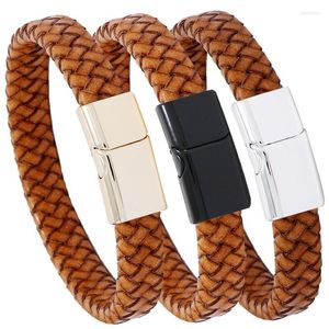 Charm Bracelets High Quality Yellow Pu Leather Briaded Crafts Bracelet Jewelry Fashion Magnet Connector Alloy Material Gift Men Women