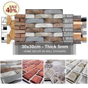 Wall Stickers 3D 30x30cm Water and Oil Proof Not Fade wall papers Imitation Brick Tile Stone grain cobblestone for Home Decorate 230221