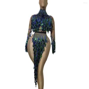 Scen Wear Latin Dance Costume Sequin Fringe Tassel Outfit Dress for Women Ballroom Competition Dresses Night Party Clubwear