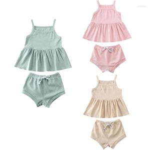 Clothing Sets Pudcoco US Stock 0-24M 3 Colors Casual Infant Baby Girl Clothes Cotton Sleeveless Tops Dress Shorts Outfit Summer