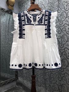 Women's Blouses Tops Fashion Designer Blouse 2023 Summer Women Exquisite Embroidery Sleeveless Casual White Black Purple Ladies Loose Top