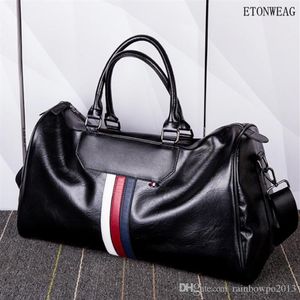 Factory whole men handbag large capacity travel bags fashion striped leather business handbags outdoor leisure travels fitness316h