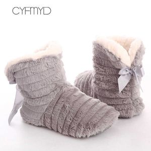 Slippers Women Fur Slippers Winter Butterfly Knot Plush Warm Indoor Slippers house Home sock slippers with Soles Antiskid boots slippers Z0215 Z0215