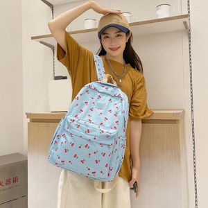 Borse da scuola Zaino floreale alla moda per donna Zaino da viaggio con borsa da studente di grande capacità in nylon per ragazze Kawaii con stampa di ciliegie