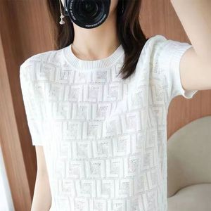 New designer Womens Knits high-end womens Crew Neck Cap Sleeve lace sexy women top long sleeve shorts sleeve luxury fashion Thin hollow round neck loose half sleeve 2XL