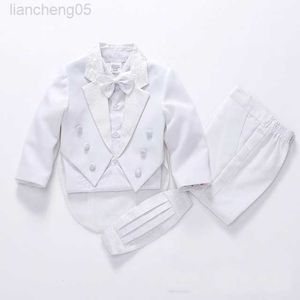 Zestawy odzieży Hitam/Putih Anak Suit Zestaw Tuxedo Pernikahan Bunga Cocok Untuk Anak Laki-Laki Gadis Bunga Gaun Baju Bayi Gaun 5-Potongan Gratis Pengiriman W0222