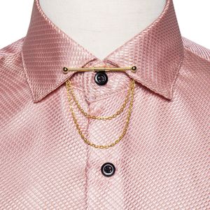 Men's Casual Shirts Pink Solid For Formal Male Social Dress With Collar Pin Camisa Masculina Designer Clothing 230221