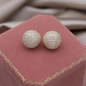 Stud Earrings 2023 14K Gold Plated Korean Fashion Jewelry Exquisite Close-set Zircon Round Earring Simple Women's Daily Work Accessories