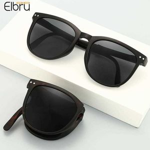Solglasögon Elbru fällbara solglasögon Lätt mode Ultraviolet-säker solskydd solglasögon UV400 och läder runda glasögon förvaringspåse G221215