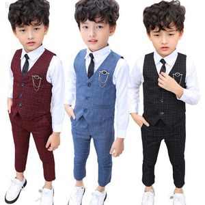 Комплекты одежды 2022 Весенние мальчики Свадебные костюмы элегантные формальные детские фортепиано -одежда смокинг джентльмен детская школа школьная футболка W0222