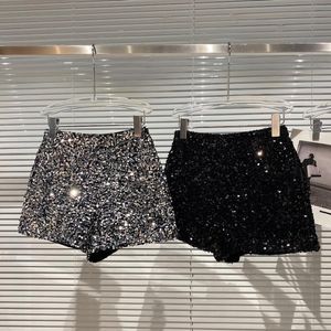 Women's Shorts 2023 Spring and Autumn Black Velvet Women Sequined Shiny Versatile Short Pants Clubwear High Street 230222