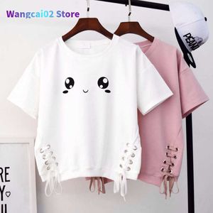 T-shirt feminina Branca Top Graphic T SHIETS MULHERES MULHERES KAWAII SLUVE CURTA MANAGEM COREAN HARAJUKU SMERMO DE VERMELHO TOPS CADEIRAS CAMADA feminina 022223H