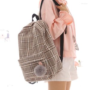 School Bags 2023 Design Plaid Linen Girls Backpack Women Leisure Bag Teenager Student Book Daily Shopping Young