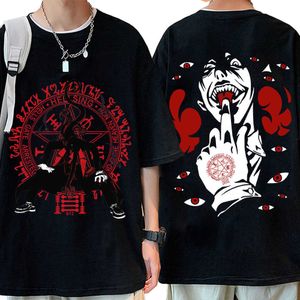 Męskie koszulki anime piekielne Ultimate Alucard T-shirt vintage wampirów komiks horror t shirt men harajuku swobodne 11-shirty streetwear l230222
