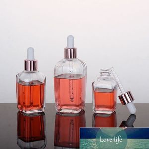 Klarglas-Parfümflaschen für ätherische Öle, 10 ml bis 100 ml, quadratische Tropfflasche mit roségoldenem Verschluss