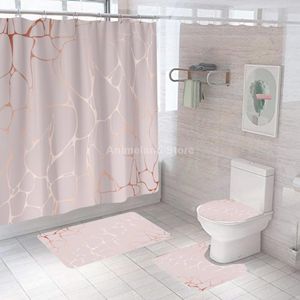 Shower Curtains Pink Crack Fashion Bathroom Curtain Bath Sets Toilet Cover Mat Non-Slip Washroom Rug Set Modern 180x180cm