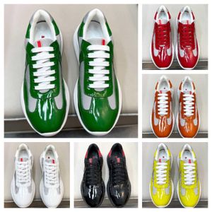 With Box Prad New Luxury Americas Cup Men's casual shoes mesh and patent leather Low top trainers sneakers shoe Walking Rubber Sole Fabri kc