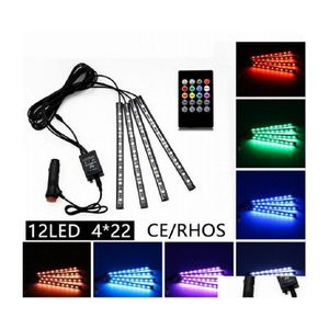 装飾ライト4IN1 48 LED 22cm Mticolor MusicAddremoteコントロールフレキシブルカーストリップインテリア雰囲気ネオンランプワイヤレスドロップDEDHQ5G