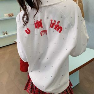 Fashion women sweater diamond embroidery sweatshirt miu designer sweaters womens lapel long-sleeved tshirt pullover coat oversize hoodi